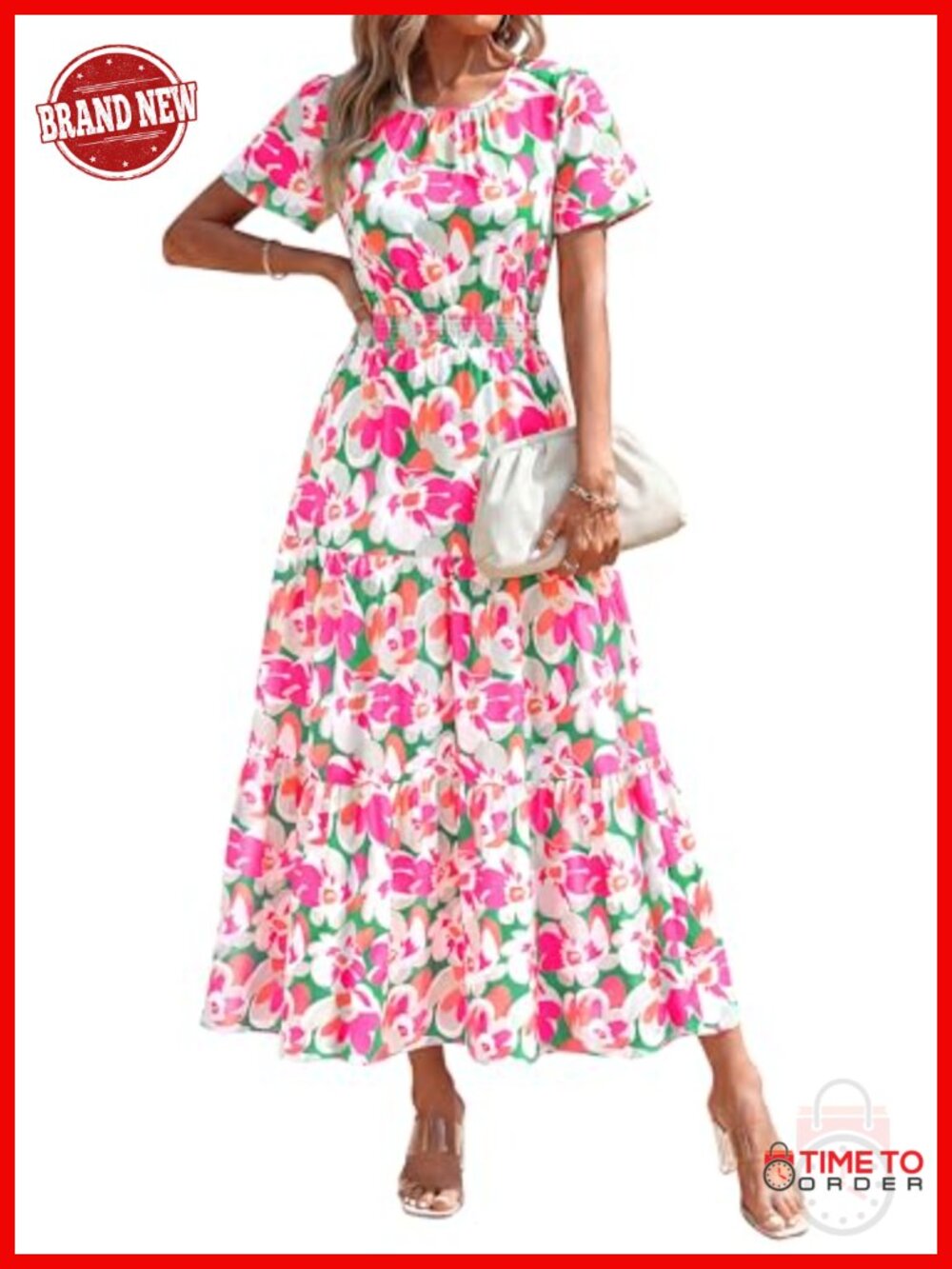 Women's Smocked Floral Maxi Dress A-Line Flowy Tiered Boho